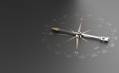 Business Guidance Or Orientation Concept. Compass over Black Background - obrazy, fototapety, plakaty