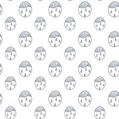 Seamless pattern Easter egg with cloud and rain drops. Hand drawing watercolor sketch on white background. Colorful illustration. Picture can be used in greeting cards, posters, flyers, banners, logo