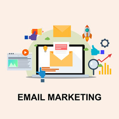 Email marketing design over beige background vector illustration