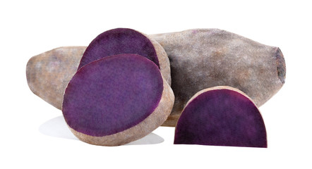 Purple Sweet Potatoes on white background.