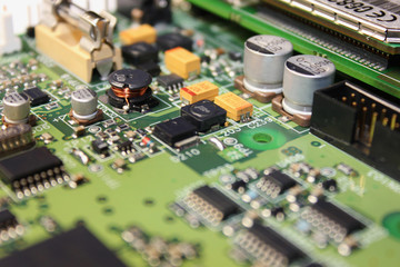 Obraz premium Closeup of electronic circuit board or PCB printed circuit board