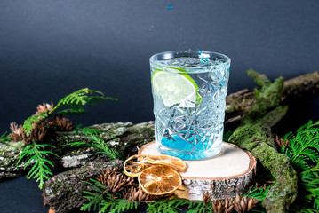 Cocktail on a dark background with decor