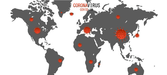 Fototapeta na wymiar Coronavirus COVID-19 Abstract Background. Infographic Element Map. Virus Icon With Text. Coronavirus Abstract Background. Blurred Coronavirus COVID-19 Bacteria Cell. World Vector Map. Vector Eps10