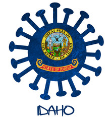 State flag of Idaho with corona virus or bacteria