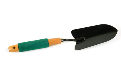 Black shovel with green handle