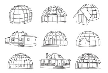 vector sketch of individual spherical domed house © sabdesign85