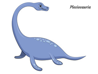 Cute cartoon plesiosauria dino character. Vector isolated dinosaur in bright colors.