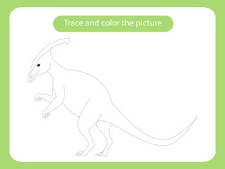 Hadrosaurus dinosaur. Trace and color the picture children s educational game.