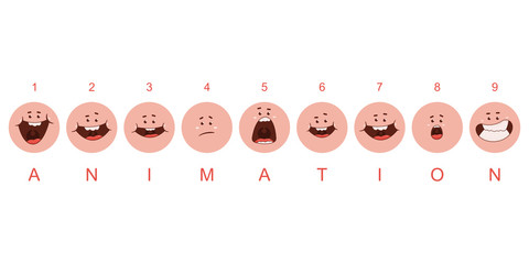 Mouth animation vector cartoon expression isolated on a white background. - obrazy, fototapety, plakaty