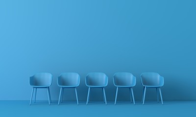 Row of blue chairs. Business concept. 3D rendering