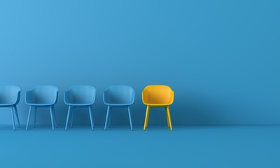 Yellow chair standing out from the crowd. Business concept. 3D rendering