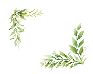 Watercolor vector wreath of pink flowers and almond leaves.