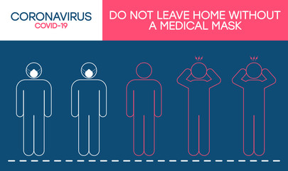 Wear a medical mask in public places. Use a medical masks for protection against the coronavirus pandemic. Face mask for proliferation prevention COVID-19. Vector illustration.