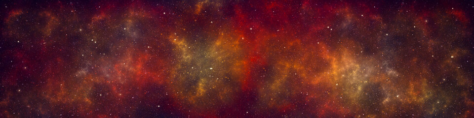 Nebula and stars in night sky web banner. Space background.