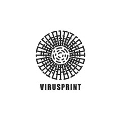 Virus logo, circle shape sticker mockup, original creative apparel print design template
