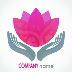 hands with color ornamental flower logo design