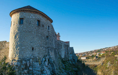 Fototapeta na wymiar Trsat Castle in Trsat in the coastal city of Rijeka in Primorje-Gorski Kotar, Croatia. Originally constructed in the 13th century, it was restored in Neo-Gothic style in the 19th century 