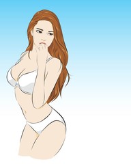 sexy girl. white bikini dress. vector illustration isolated handrawn