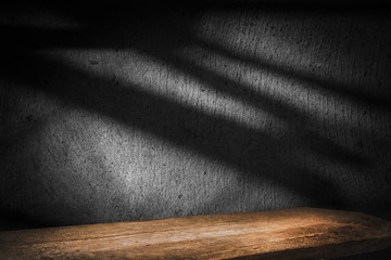 black wooden background, free, empty, space, with rays on the countertop.