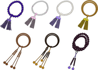 葬儀　色々な数珠　イラスト