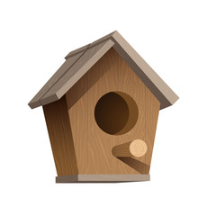 Isolated vector illustration with wooden birdhouse on a white background