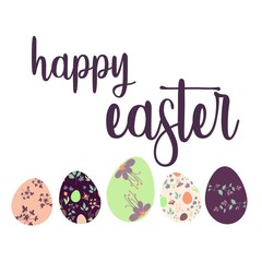 Happy Easter vector for book cover, banners, flyers, posters, brochures, invitations, presentations, gift cards. Eggs, flowers and springtime.