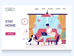 Stay home during coronavirus quarantine, vector website landing page template