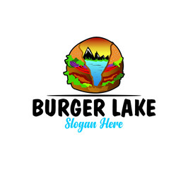 Fototapeta premium burger outdoors mountin meal nature lake river vector illustration graphic 