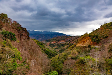 View of the mountains and walley from the mountain road in Vietnam