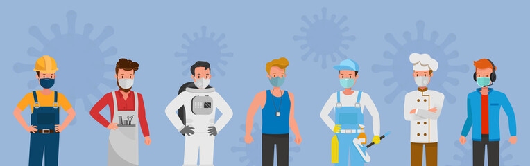 Group of people wear medical mask, virus and pollution protection concept character vector design no2