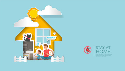 Stay at home, stop corona virus concept character vector design