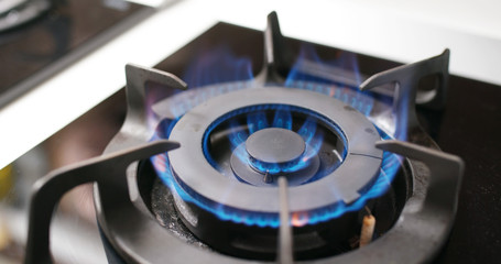 Gas burning from a kitchen gas stove