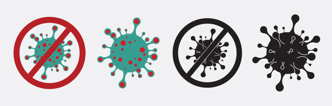 Coronavirus formula vector icons. Stop the coronavirus. Coronavirus 2019 nCov, Covid 19 NCP virus stop signs, health protection labels