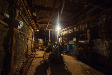 Underground gold mine water pumping station room with pumpsets