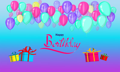 Happy birthday. It's a vector design for greeting cards, advertisements, publications, and posters with letters, balloons, gift boxes, and ribbons. design template for celebration.
