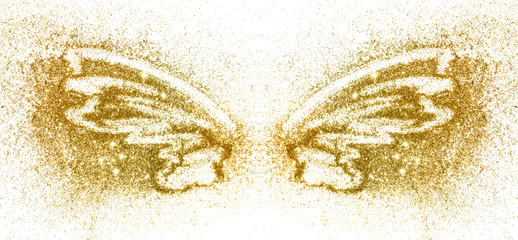Abstract wings of gold glitter on white background - interesting and beautiful element for your...