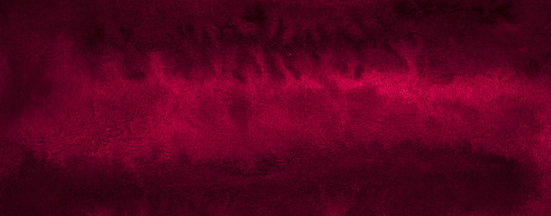 Dark saturated burgundy watercolor background with torn strokes and uneven spots. Trendy color texture. Abstract persian red background for design, layouts and patterns.