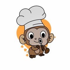 Illustration of Monkey Chef Carry Spatula Cartoon, Cute Funny Character, Flat Design