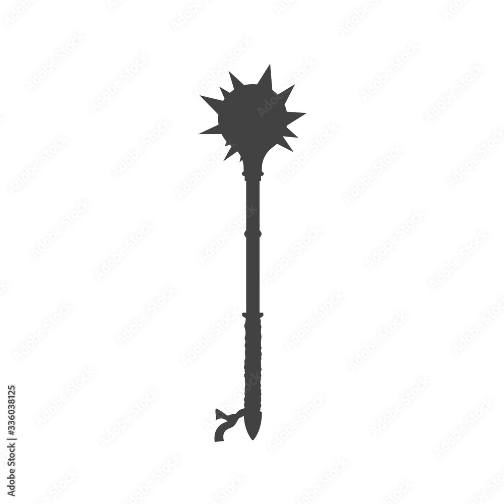 Wall mural black silhouette of isolated knight mace. morning star. medieval weapon icon. fantasy club sign