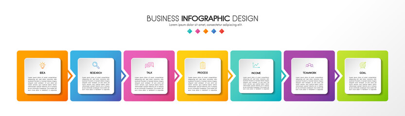 Infograph design with business icons and 7 options. Diagram. Vector