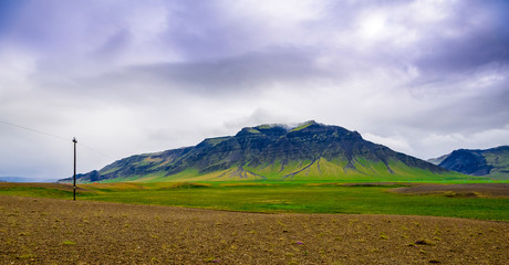 Beautiful Iceland highlands with moss-covered volcano formations