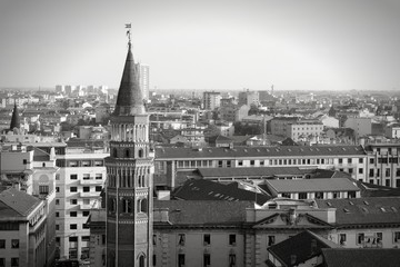 Milan city, Italy. Black and white vintage style.