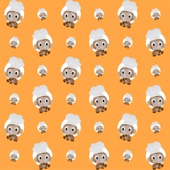 Fototapeta premium Monkey Chef Carry Spatula Cute Illustration, Cartoon Funny Character, Pattern Wallpaper 