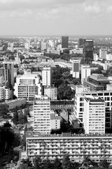 Warsaw city aerial view. Black and white retro style.