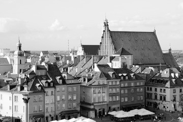 Warsaw Old Town, Poland. Black and white retro style.
