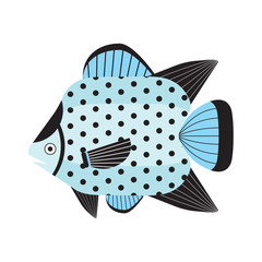 Tropical Funny Aquarium Fish Icon in Flat