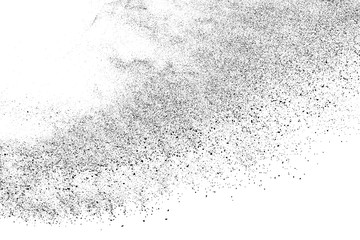 Black grainy texture isolated on white background. Dust overlay. Dark noise granules. Digitally generated image. Vector design elements. Illustration, Eps 10.