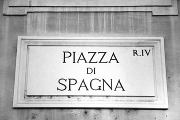 Piazza di Spagna in Rome. Black and white retro style.