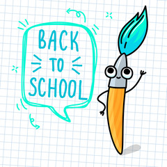 Concept of education. School background with cartoon happy pencil