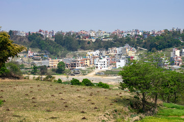 Fototapeta na wymiar View of Fields and Kathmandu City